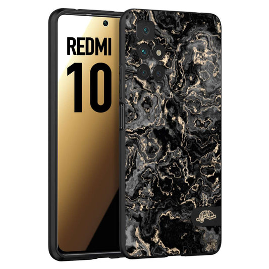 CUSTOMIZZA - Custodia cover nera morbida in tpu compatibile per Xiaomi Redmi 10 effetto marmo marble nero black venature dorato pietra