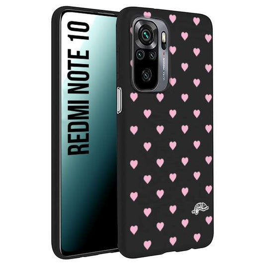 CUSTOMIZZA - Custodia cover nera morbida in tpu compatibile per Xiaomi Redmi Note 10 cuori pois rosa su nero donna pin up vintage