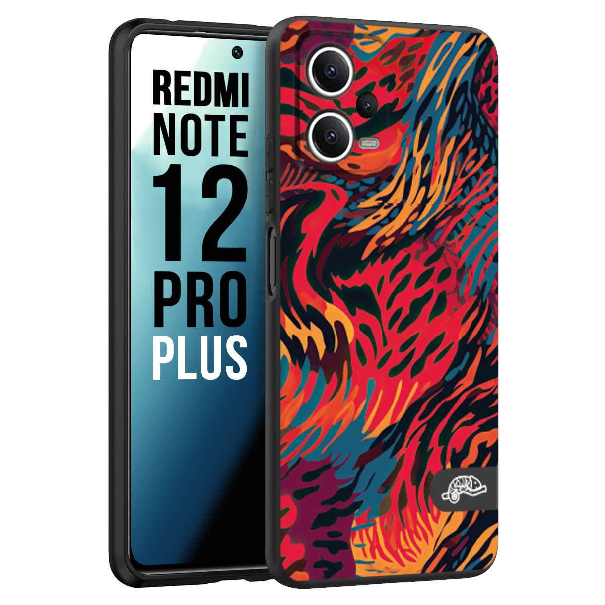 CUSTOMIZZA - Custodia cover nera morbida in tpu compatibile per Xiaomi Redmi Note 12 PRO PLUS leopardato maculato tigrato colorata fiamme rossa blu arancione