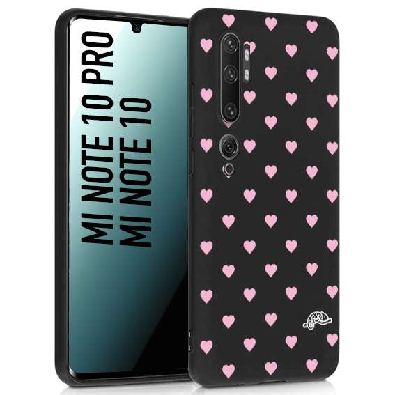 CUSTOMIZZA - Custodia cover nera morbida in tpu compatibile per Xiaomi Mi Note 10 - Mi Note 10 Pro cuori pois rosa su nero donna pin up vintage