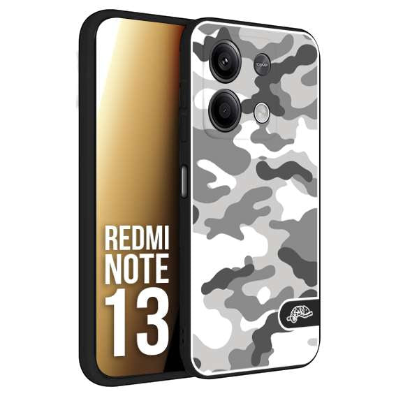 CUSTOMIZZA - Custodia cover nera morbida in tpu compatibile per Xiaomi Redmi Note 13 camouflage mimetico militare bianco white