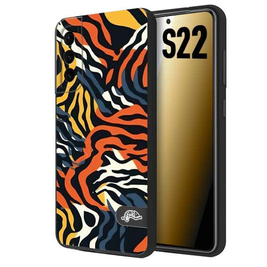 CUSTOMIZZA - Custodia cover nera morbida in tpu compatibile per Samsung S22 leopardato maculato tigrato tiger colorata gialla blu arancio