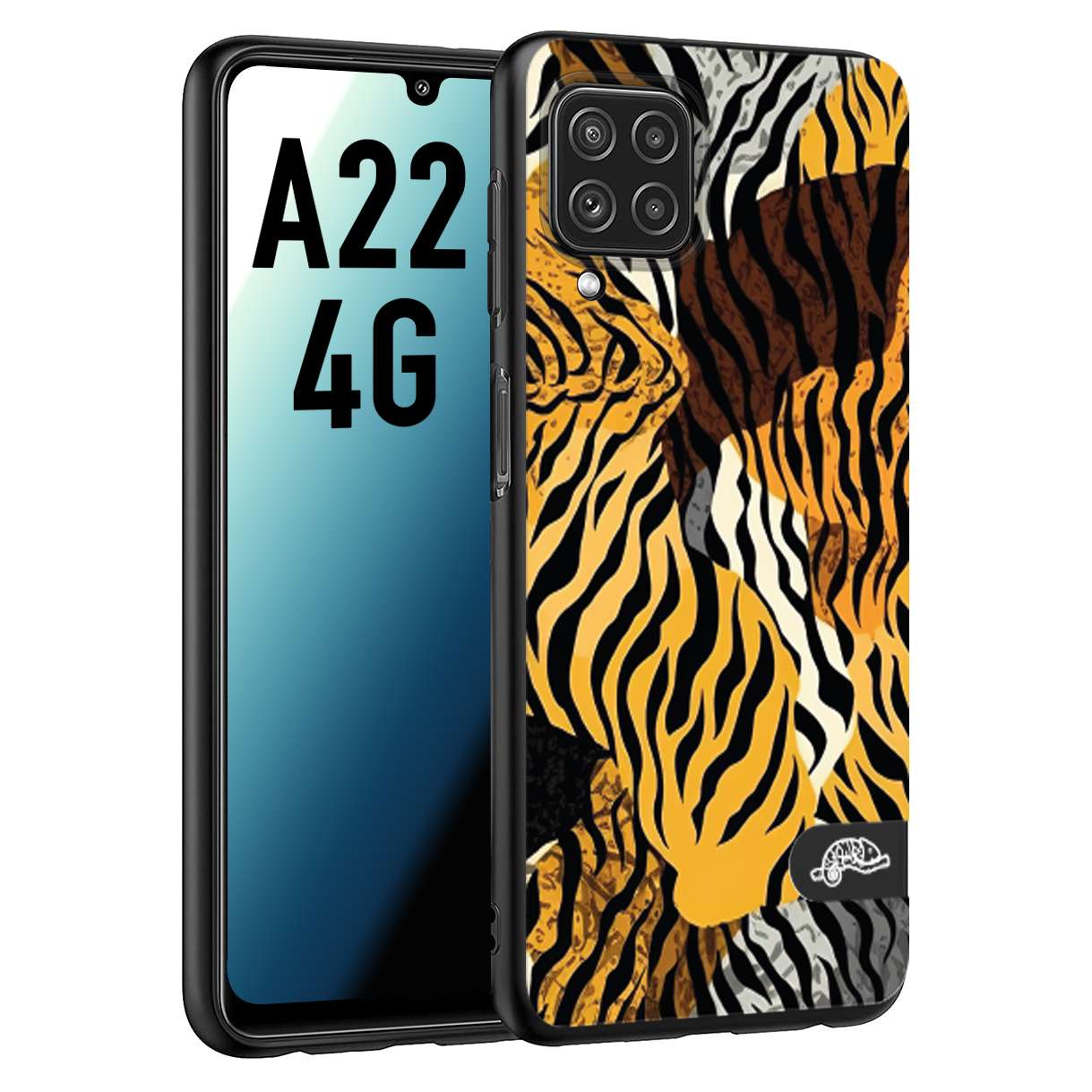 CUSTOMIZZA - Custodia cover nera morbida in tpu compatibile per Samsung A22 4G leopardato tigrato tiger colorata donna fashion estate