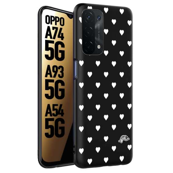 CUSTOMIZZA - Custodia cover nera morbida in tpu compatibile per Oppo A74 5G - A93 5G - A54 5G cuori pois bianchi donna pin up vintage