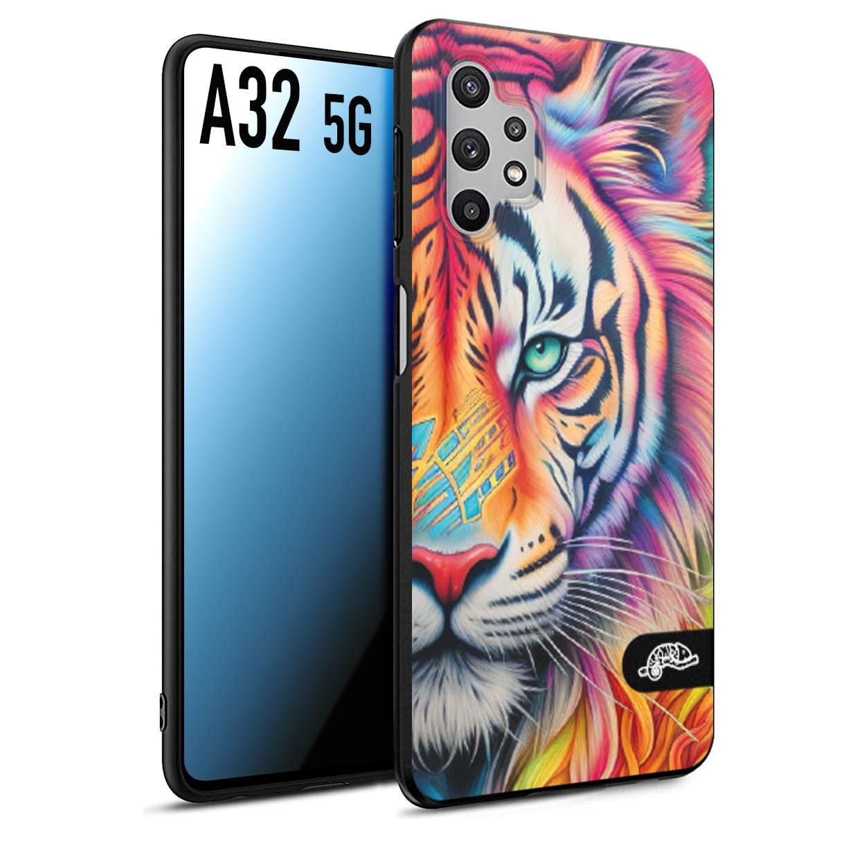 CUSTOMIZZA - Custodia cover nera morbida in tpu compatibile per Samsung A32 5G animali color tigre tiger viso colori vibranti disegnato schizzo