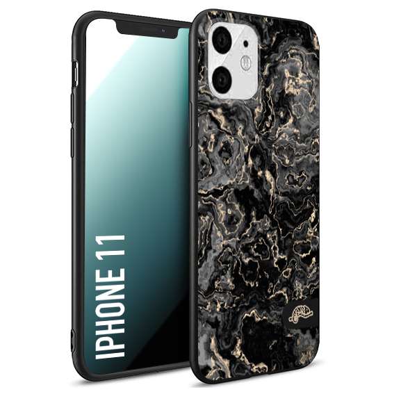 CUSTOMIZZA - Custodia cover nera morbida in tpu compatibile per iPhone 11 effetto marmo marble nero black venature dorato pietra