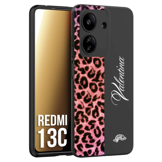 CUSTOMIZZA - Custodia cover nera morbida in tpu compatibile per Xiaomi Redmi 13C leopardato rosa fucsia personalizzata nome iniziali