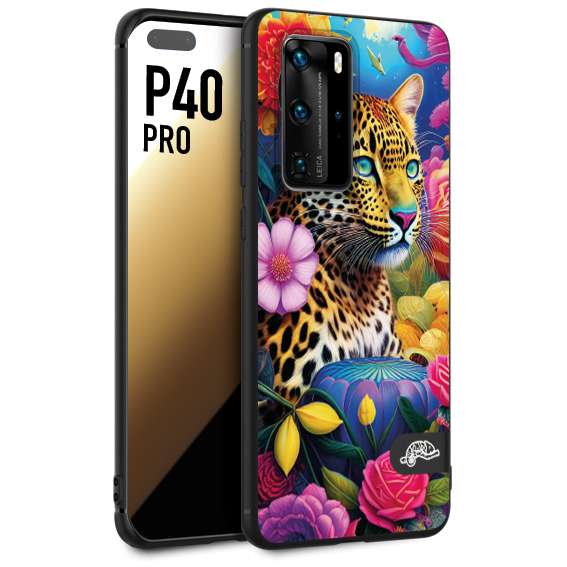 CUSTOMIZZA - Custodia cover nera morbida in tpu compatibile per Huawei P40 PRO fiori astratti donna flower fantasia leopardo ghepardo animali colorati