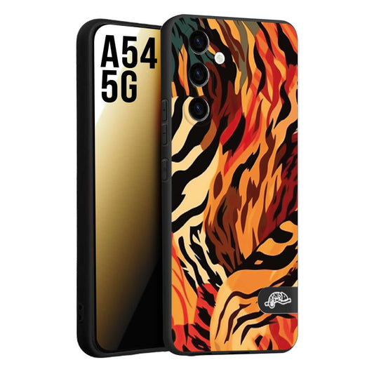 CUSTOMIZZA - Custodia cover nera morbida in tpu compatibile per Samsung A54 5G leopardato maculato tigrato tiger colorata gialla rossa arancio