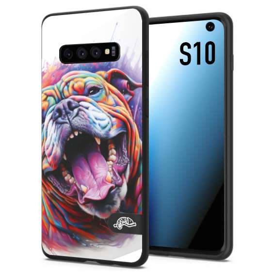 CUSTOMIZZA - Custodia cover nera morbida in tpu compatibile per Samsung S10 animali color bulldog cane dog colori vibranti disegnato schizzo