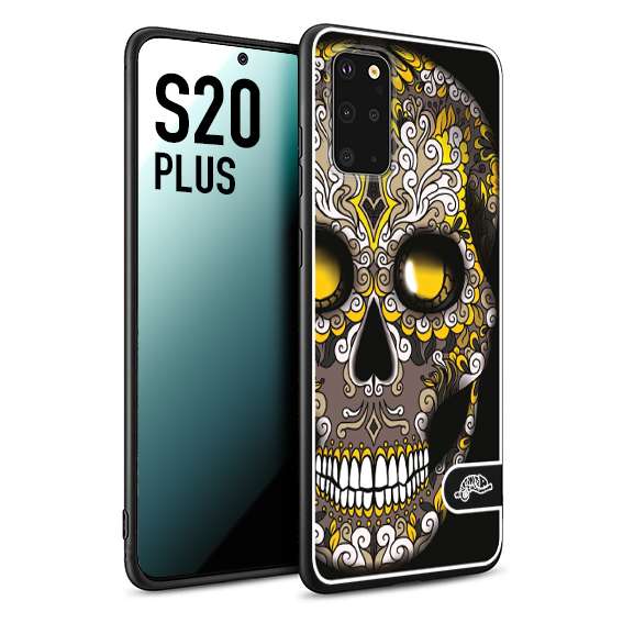 CUSTOMIZZA - Custodia cover nera morbida in tpu compatibile per Samsung S20 PLUS teschio messicano Mexican skull nero giallo