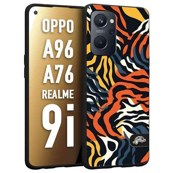 CUSTOMIZZA - Custodia cover nera morbida in tpu compatibile per Oppo Realme 9i - A96 - A76 leopardato maculato tigrato tiger colorata gialla blu arancio