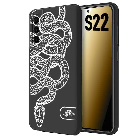 CUSTOMIZZA - Custodia cover nera morbida in tpu compatibile per Samsung S22 serpente snake bianco a rilievo disegnato tattoo tatuaggio