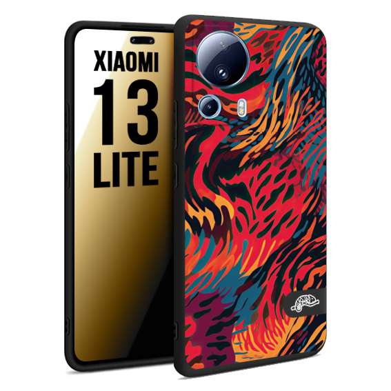 CUSTOMIZZA - Custodia cover nera morbida in tpu compatibile per Xiaomi 13 LITE leopardato maculato tigrato colorata fiamme rossa blu arancione