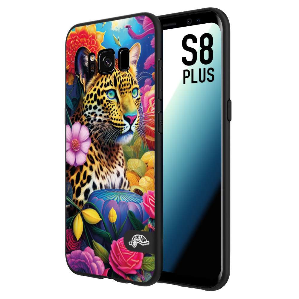 CUSTOMIZZA - Custodia cover nera morbida in tpu compatibile per Samsung S8 PLUS fiori astratti donna flower fantasia leopardo ghepardo animali colorati