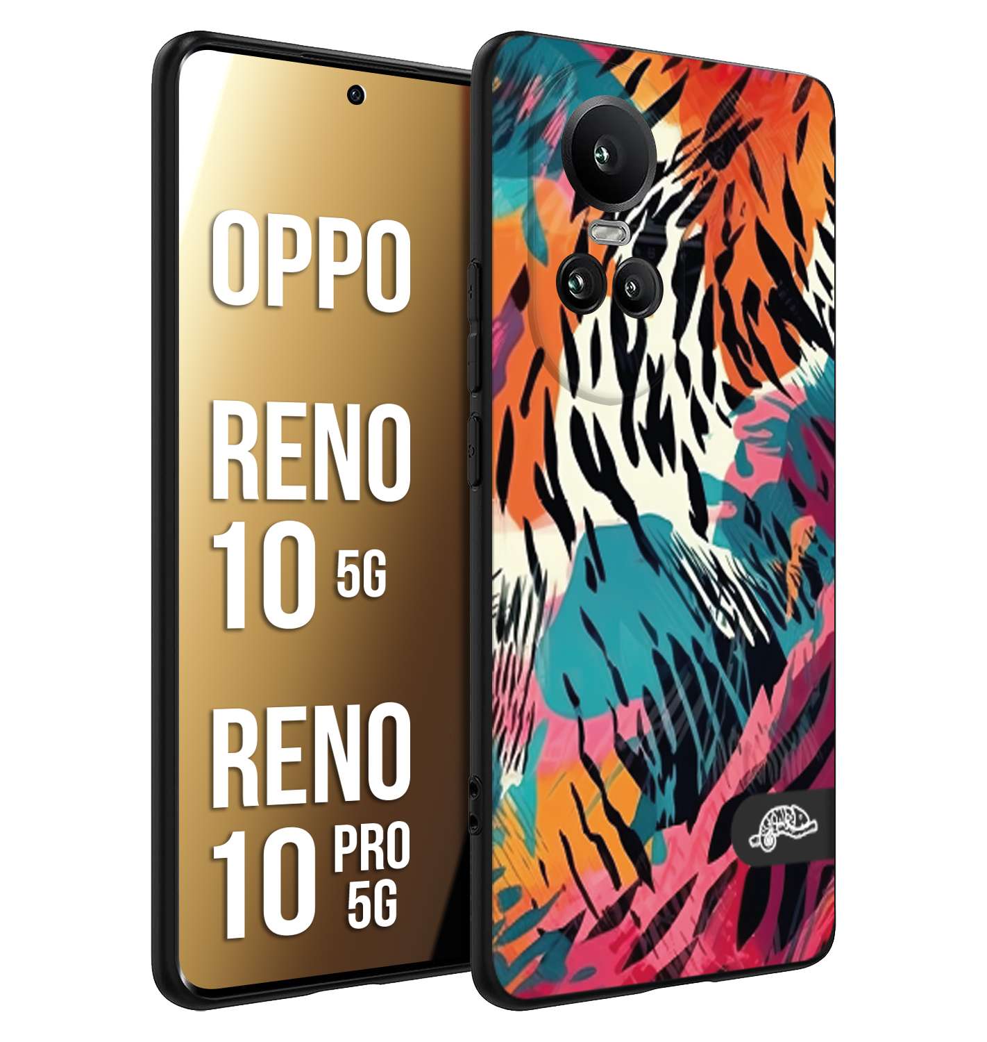 CUSTOMIZZA - Custodia cover nera morbida in tpu compatibile per Oppo Reno 10 5G - 10 PRO 5G leopardato maculato tigrato tiger colorata summer color