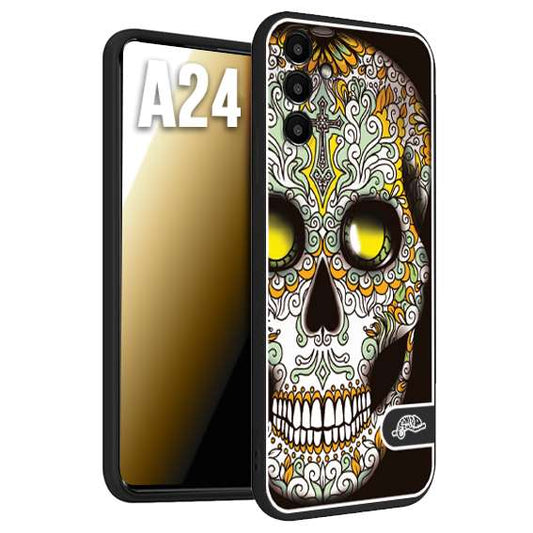 CUSTOMIZZA - Custodia cover nera morbida in tpu compatibile per Samsung A24 teschio messicano Mexican skull bianco verde giallo