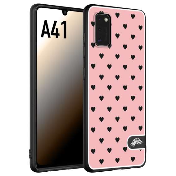 CUSTOMIZZA - Custodia cover nera morbida in tpu compatibile per Samsung A41 cuori pois rosa donna pin up vintage