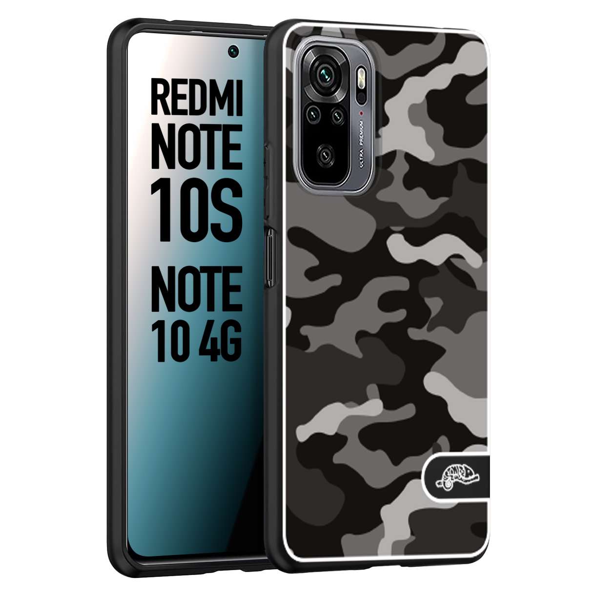 CUSTOMIZZA - Custodia cover nera morbida in tpu compatibile per Xiaomi Redmi Note 10S camouflage mimetico militare nero black grigio