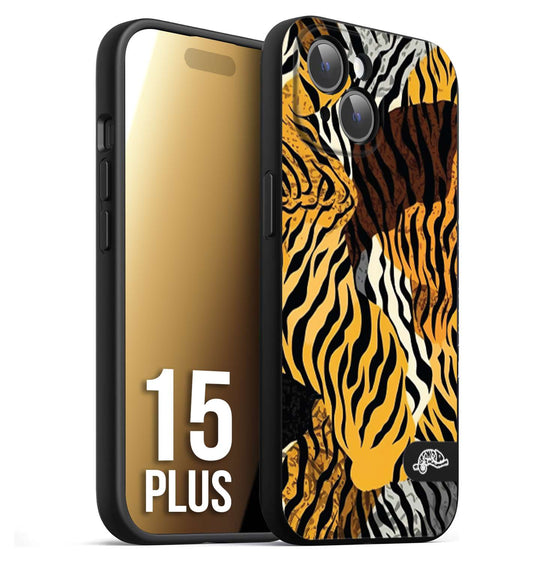 CUSTOMIZZA - Custodia cover nera morbida in tpu compatibile per iPhone 15 PLUS leopardato tigrato tiger colorata donna fashion estate