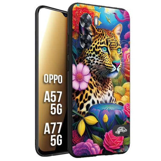 CUSTOMIZZA - Custodia cover nera morbida in tpu compatibile per Oppo A57 5G - A77 5G fiori astratti donna flower fantasia leopardo ghepardo animali colorati