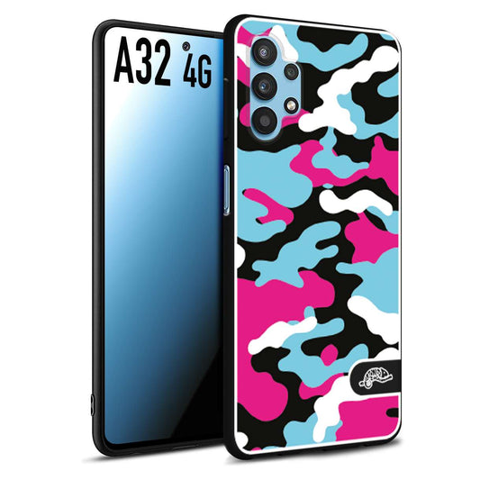 CUSTOMIZZA - Custodia cover nera morbida in tpu compatibile per Samsung A32 4G camouflage mimetico militare fucsia celeste