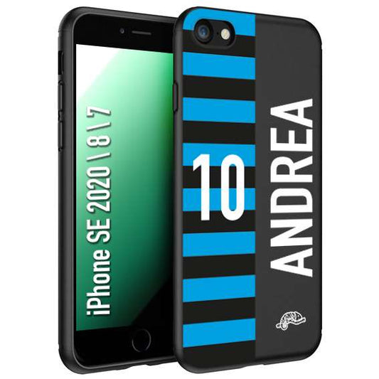 CUSTOMIZZA - Custodia cover nera morbida in tpu compatibile per iPhone 7 - 8 - SE 2020 / 2022 personalizzata calcio football nome e numero calciatori nerazzurra