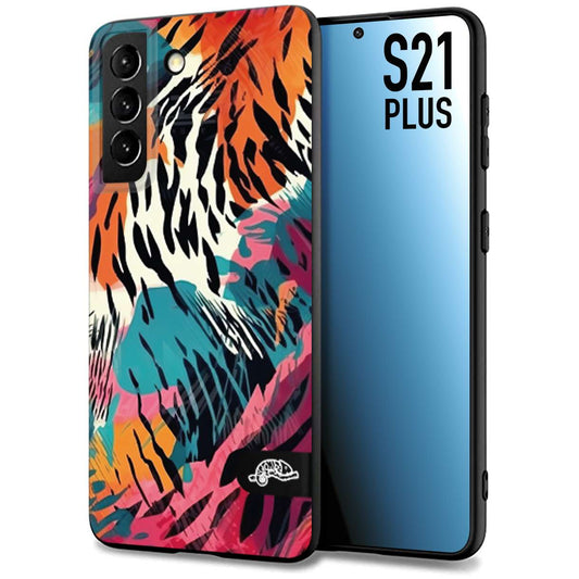 CUSTOMIZZA - Custodia cover nera morbida in tpu compatibile per Samsung S21 PLUS leopardato maculato tigrato tiger colorata summer color