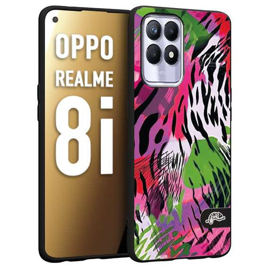 CUSTOMIZZA - Custodia cover nera morbida in tpu compatibile per Oppo Realme 8i leopardato tigrato tiger colorata summer color verde fucsia