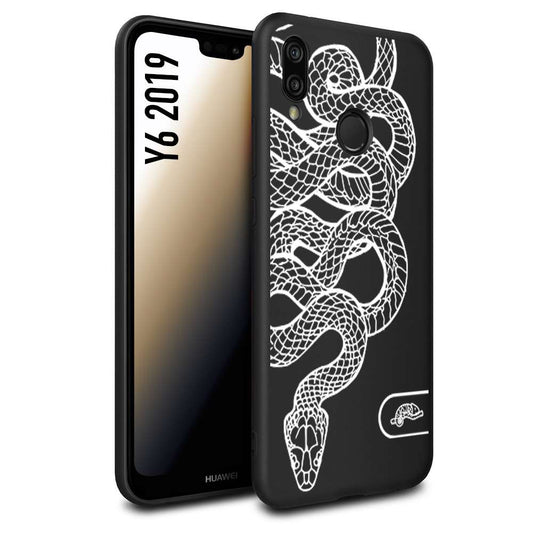 CUSTOMIZZA - Custodia cover nera morbida in tpu compatibile per Huawei Y6 2019 serpente snake bianco a rilievo disegnato tattoo tatuaggio