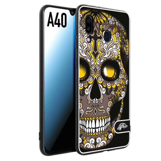 CUSTOMIZZA - Custodia cover nera morbida in tpu compatibile per Samsung A40 teschio messicano Mexican skull nero giallo