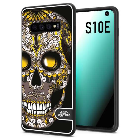 CUSTOMIZZA - Custodia cover nera morbida in tpu compatibile per Samsung S10E teschio messicano Mexican skull nero giallo