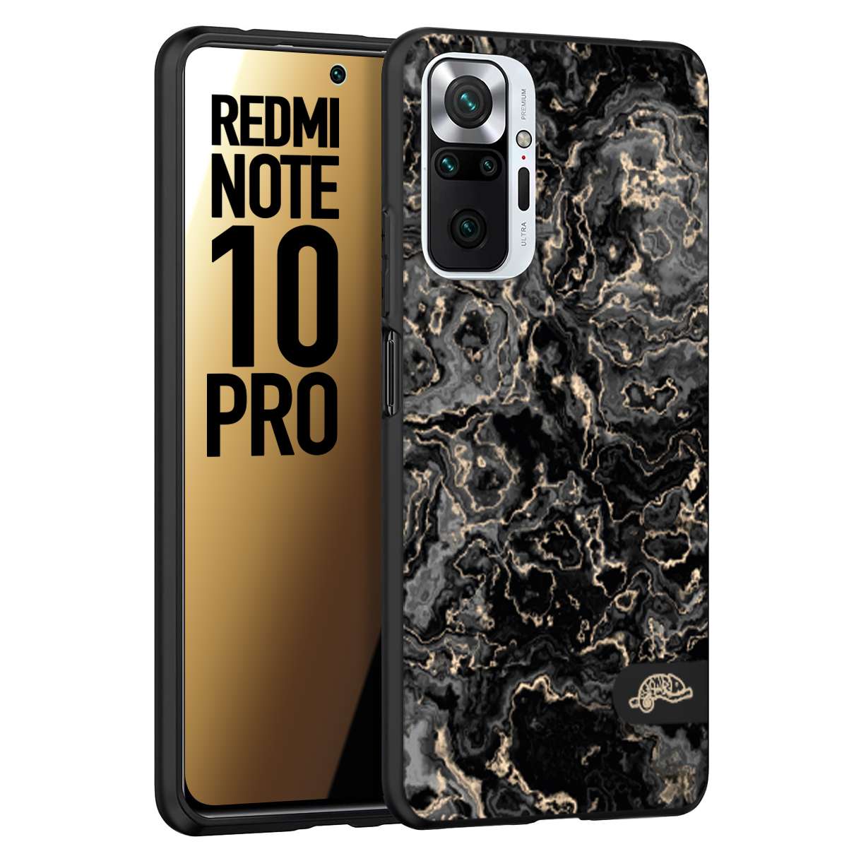 CUSTOMIZZA - Custodia cover nera morbida in tpu compatibile per Xiaomi Redmi Note 10 PRO effetto marmo marble nero black venature dorato pietra