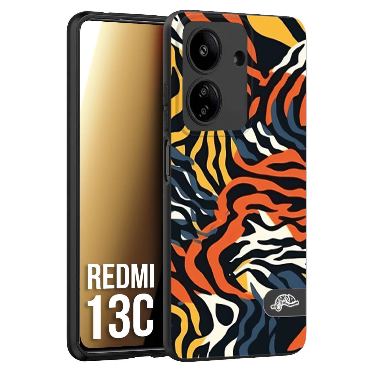 CUSTOMIZZA - Custodia cover nera morbida in tpu compatibile per Xiaomi Redmi 13C leopardato maculato tigrato tiger colorata gialla blu arancio