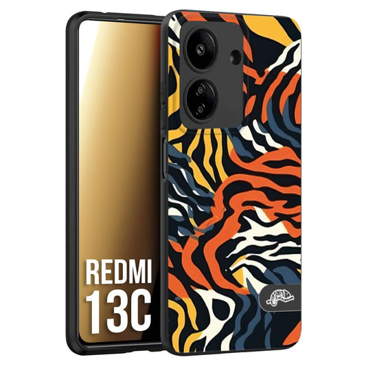 CUSTOMIZZA - Custodia cover nera morbida in tpu compatibile per Xiaomi Redmi 13C leopardato maculato tigrato tiger colorata gialla blu arancio