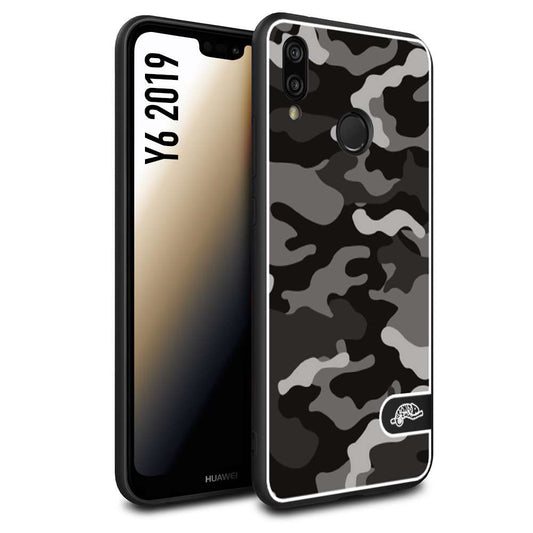 CUSTOMIZZA - Custodia cover nera morbida in tpu compatibile per Huawei Y6 2019 camouflage mimetico militare nero black grigio