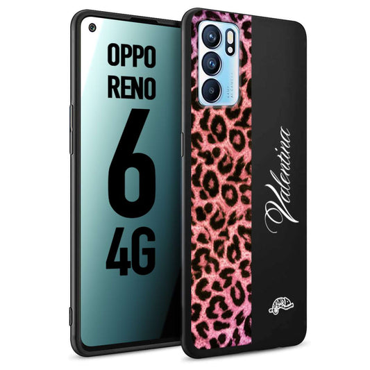 CUSTOMIZZA - Custodia cover nera morbida in tpu compatibile per Oppo Reno 6 4G leopardato rosa fucsia personalizzata nome iniziali