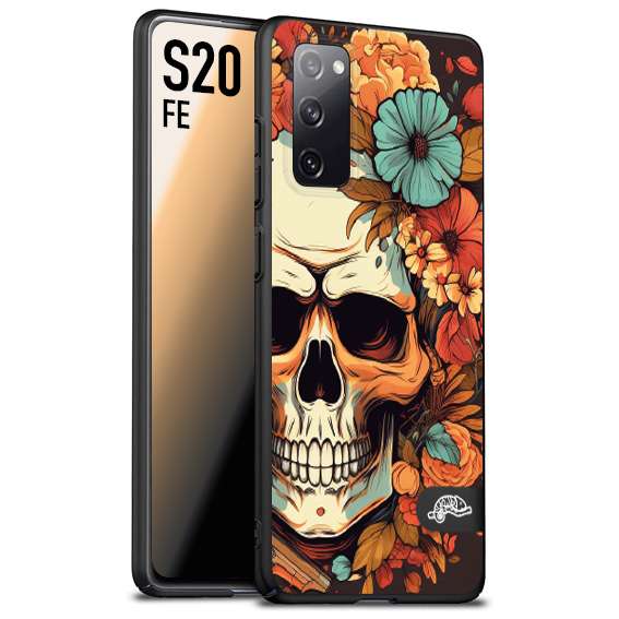 CUSTOMIZZA - Custodia cover nera morbida in tpu compatibile per Samsung S20 FE teschio skull flowers fiori autunnali arancio celeste tattoo