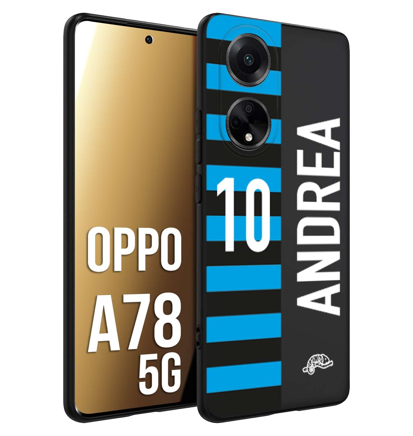 CUSTOMIZZA - Custodia cover nera morbida in tpu compatibile per Oppo A78 5G personalizzata calcio football nome e numero calciatori nerazzurra