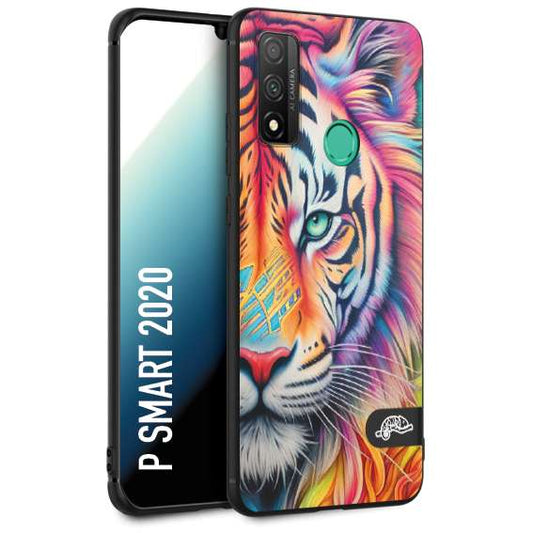 CUSTOMIZZA - Custodia cover nera morbida in tpu compatibile per Huawei P Smart 2020 animali color tigre tiger viso colori vibranti disegnato schizzo