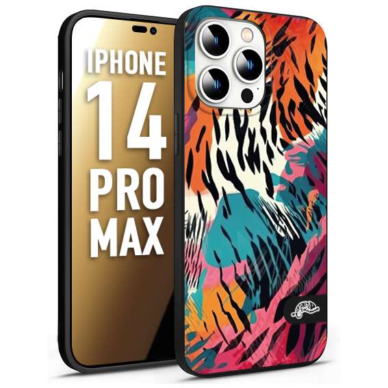 CUSTOMIZZA - Custodia cover nera morbida in tpu compatibile per iPhone 14 PRO MAX leopardato maculato tigrato tiger colorata summer color