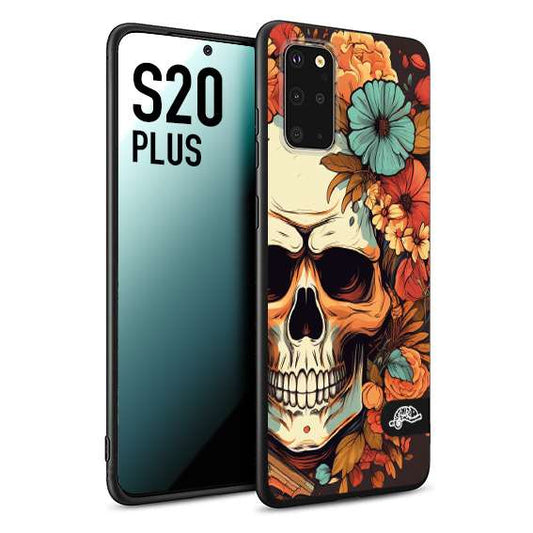 CUSTOMIZZA - Custodia cover nera morbida in tpu compatibile per Samsung S20 PLUS teschio skull flowers fiori autunnali arancio celeste tattoo