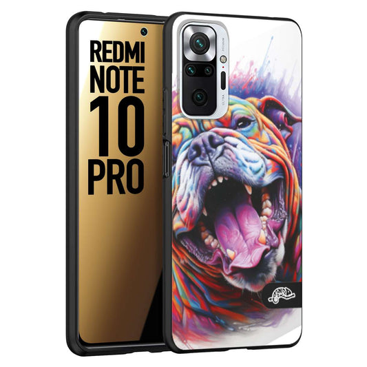 CUSTOMIZZA - Custodia cover nera morbida in tpu compatibile per Xiaomi Redmi Note 10 PRO animali color bulldog cane dog colori vibranti disegnato schizzo