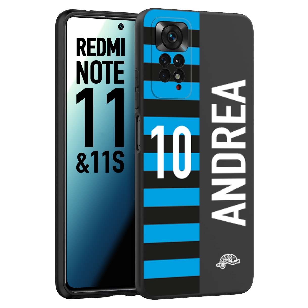 CUSTOMIZZA - Custodia cover nera morbida in tpu compatibile per Xiaomi Redmi Note 11 -  Note 11S personalizzata calcio football nome e numero calciatori nerazzurra