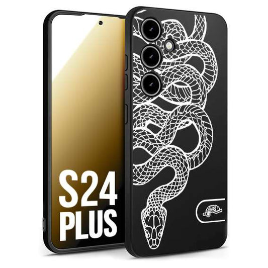 CUSTOMIZZA - Custodia cover nera morbida in tpu compatibile per Samsung S24 PLUS serpente snake bianco a rilievo disegnato tattoo tatuaggio