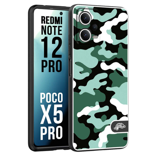 CUSTOMIZZA - Custodia cover nera morbida in tpu compatibile per Xiaomi Redmi Note 12 PRO - POCO X5 PRO camouflage mimetico militare verde green