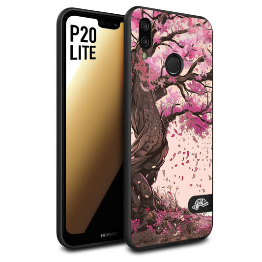 CUSTOMIZZA - Custodia cover nera morbida in tpu compatibile per Huawei P20 LITE giapponese colori morbidi fiori di ciliegio rosa disegnata