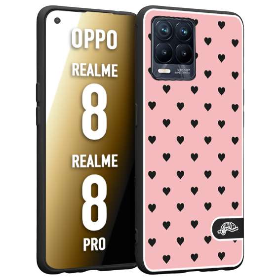 CUSTOMIZZA - Custodia cover nera morbida in tpu compatibile per Oppo Realme 8 - 8 PRO cuori pois rosa donna pin up vintage