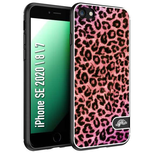 CUSTOMIZZA - Custodia cover nera morbida in tpu compatibile per iPhone 7 - 8 - SE 2020 / 2022 leopardato maculato donna rosa leopard