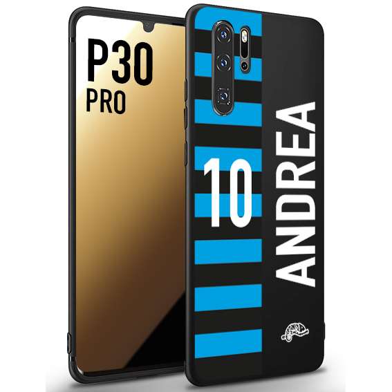 CUSTOMIZZA - Custodia cover nera morbida in tpu compatibile per Huawei P30 PRO personalizzata calcio football nome e numero calciatori nerazzurra